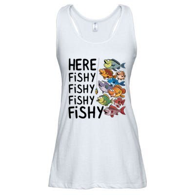 Here Fishy Fisherman Fishing Rod Fish Fishing Saying Angler Ladies Essential Flowy Tank