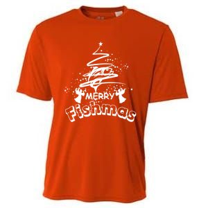 Holiday Funny Fishing Lovers Merry Fishmas Gift Cooling Performance Crew T-Shirt