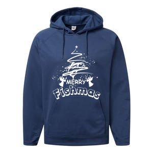 Holiday Funny Fishing Lovers Merry Fishmas Gift Performance Fleece Hoodie