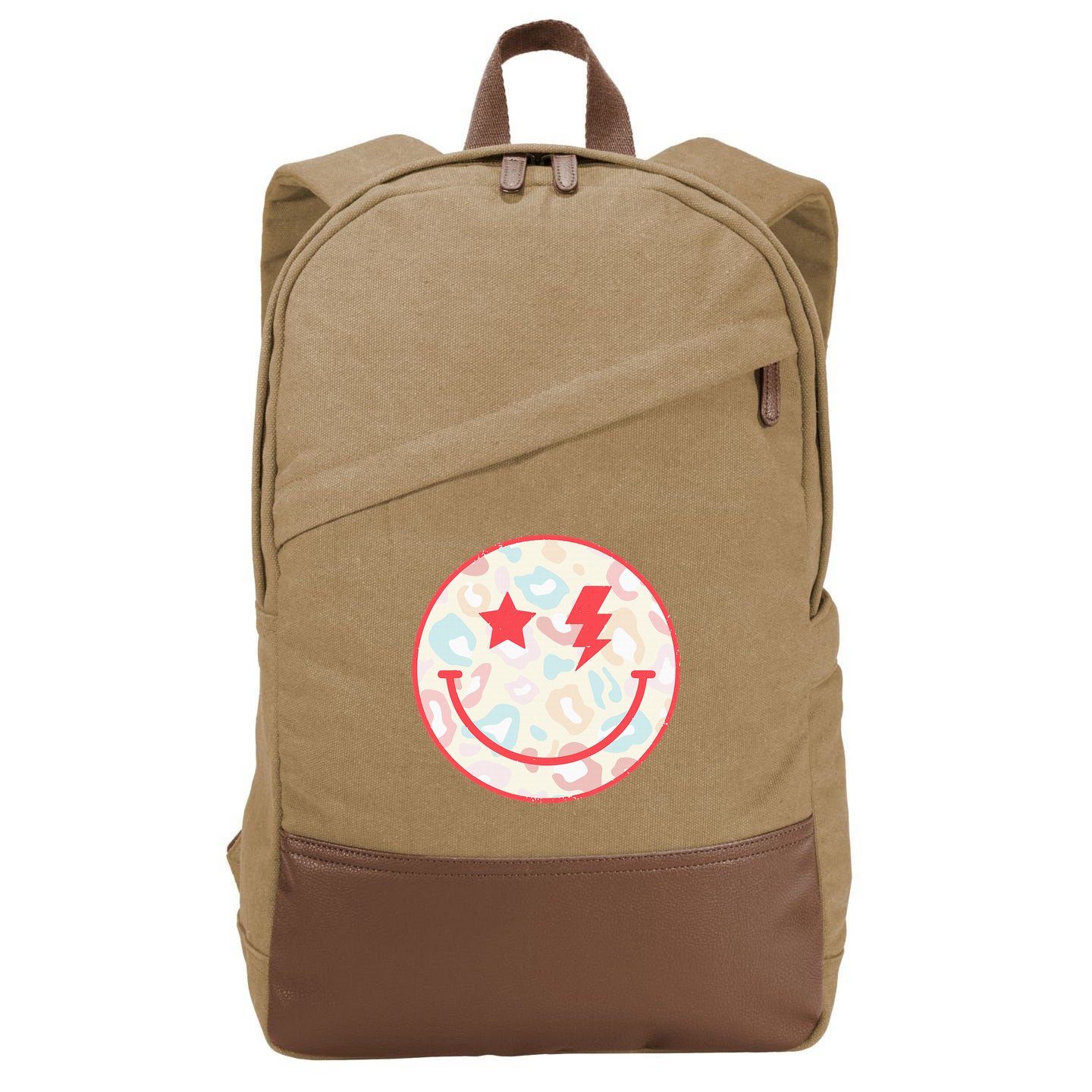Happy Face Floral Preppy Aesthetic Smiling Face Cotton Canvas Backpack