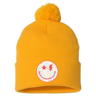 Happy Face Floral Preppy Aesthetic Smiling Face Pom Pom 12in Knit Beanie