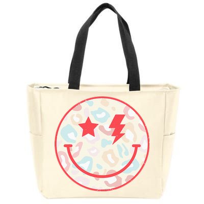 Happy Face Floral Preppy Aesthetic Smiling Face Zip Tote Bag