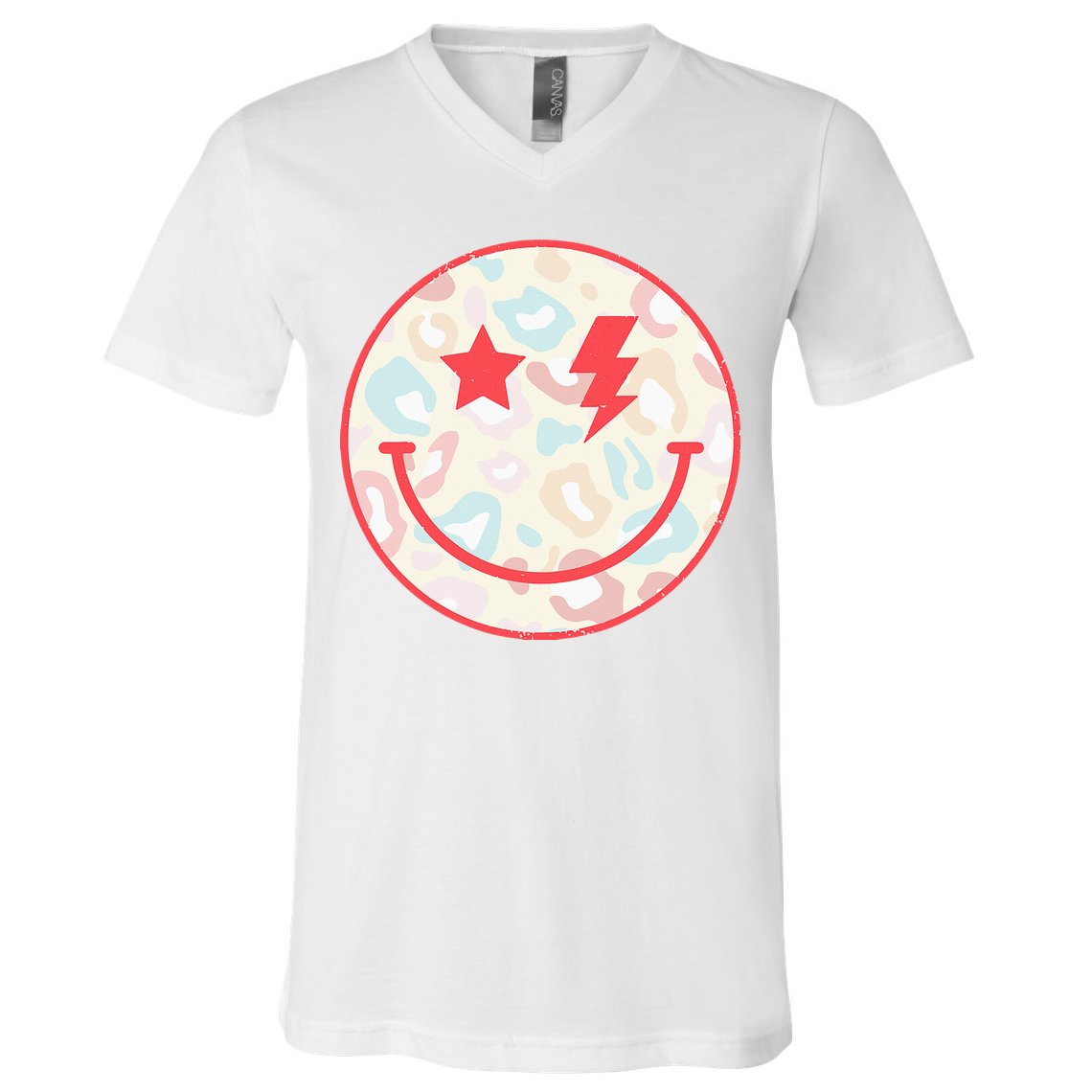 Happy Face Floral Preppy Aesthetic Smiling Face V-Neck T-Shirt
