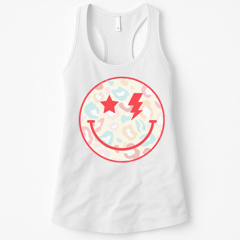 Happy Face Floral Preppy Aesthetic Smiling Face Womens Tank Top