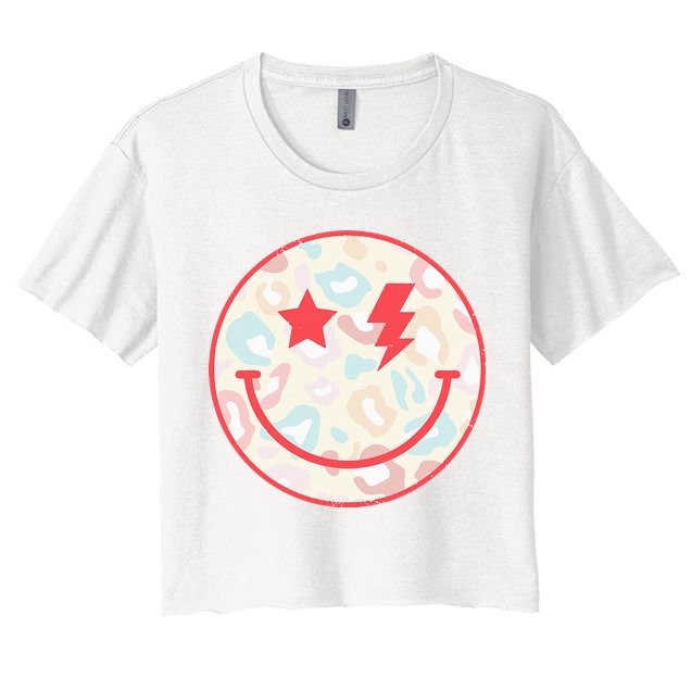 Happy Face Floral Preppy Aesthetic Smiling Face Women's Crop Top Tee
