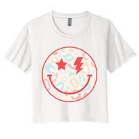 Happy Face Floral Preppy Aesthetic Smiling Face Women's Crop Top Tee