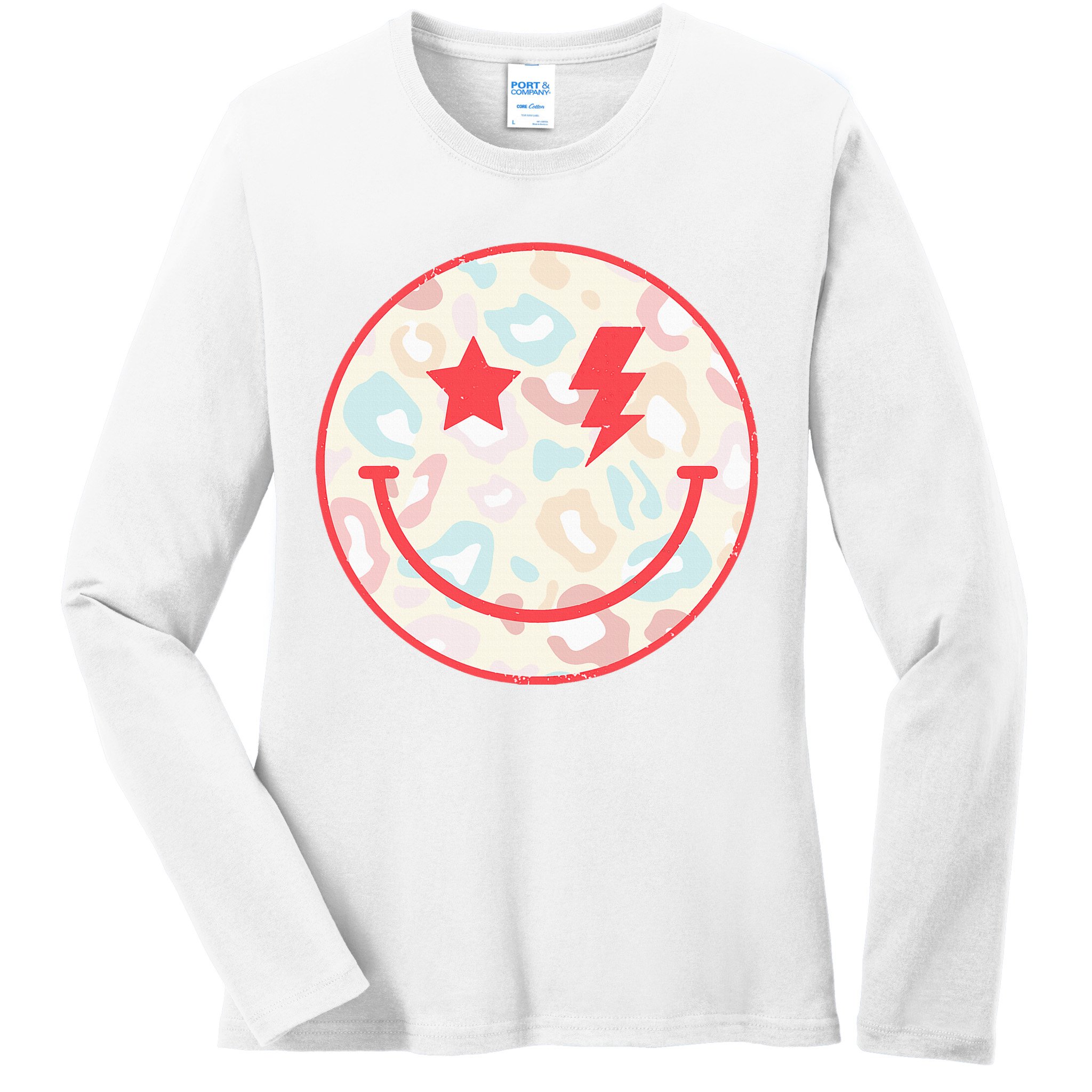 Happy Face Floral Preppy Aesthetic Smiling Face Ladies Long Sleeve Shirt
