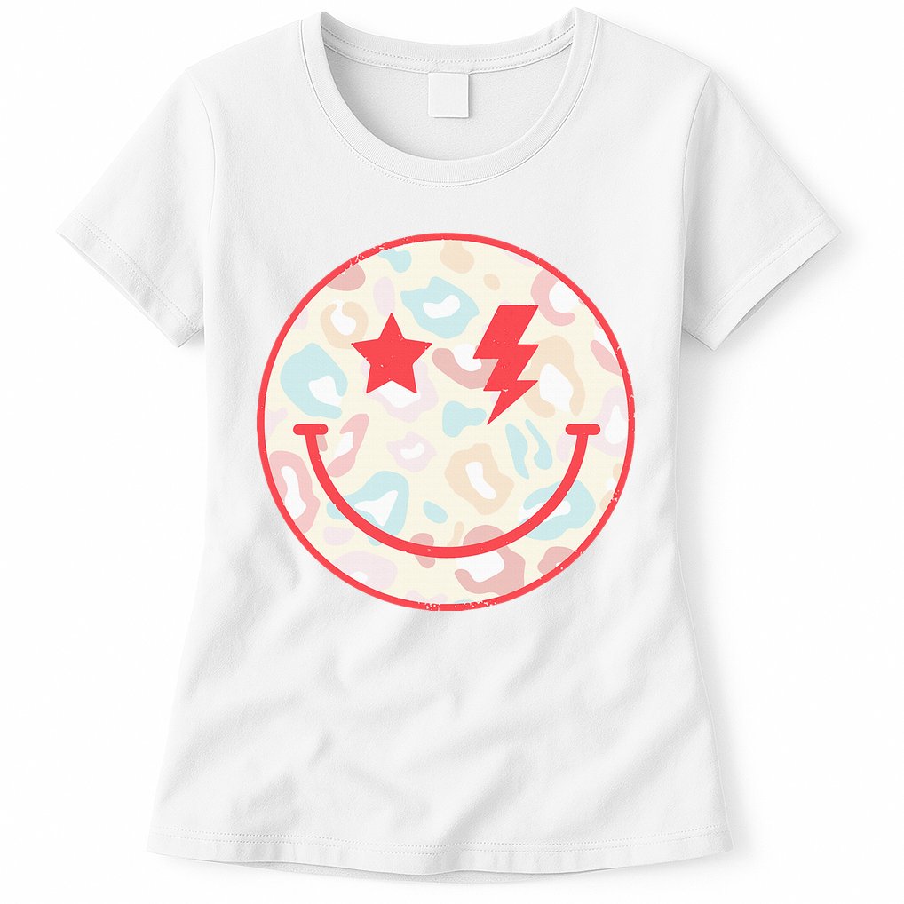 Happy Face Floral Preppy Aesthetic Smiling Face Womens T-Shirt