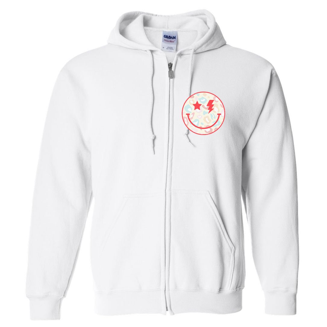 Happy Face Floral Preppy Aesthetic Smiling Face Full Zip Hoodie