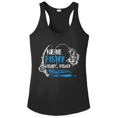 Here Fishy Funny Fishing Fisher Fish Graphic Gift Ladies PosiCharge Competitor Racerback Tank