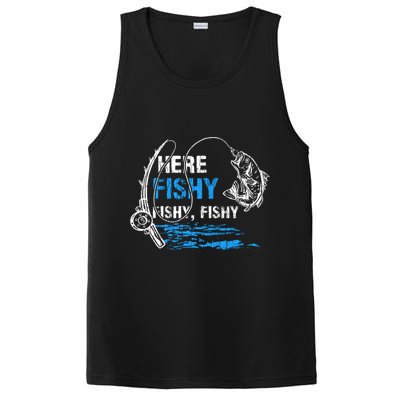 Here Fishy Funny Fishing Fisher Fish Graphic Gift PosiCharge Competitor Tank