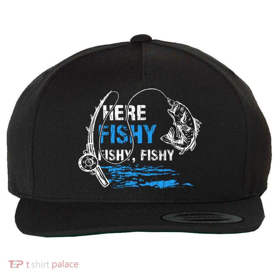 Here Fishy Funny Fishing Fisher Fish Graphic Gift Wool Snapback Cap