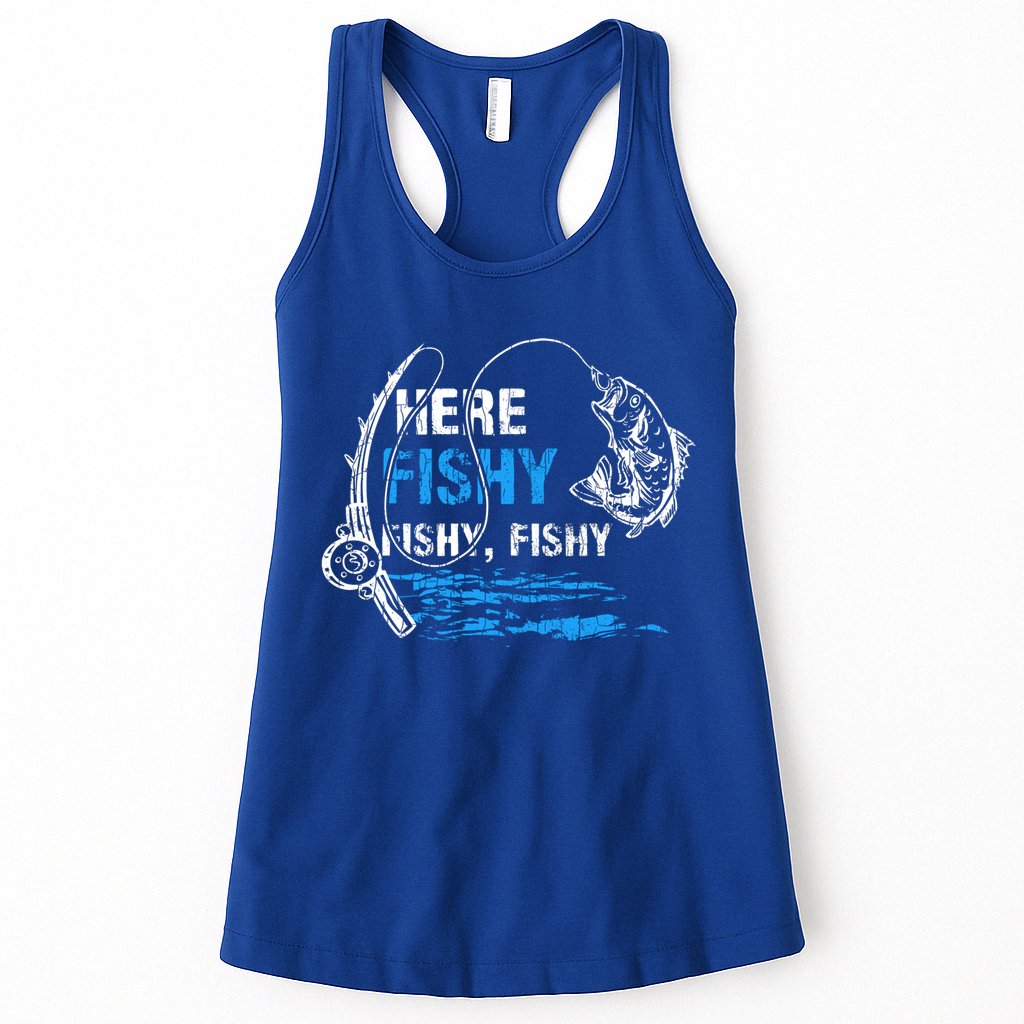 Here Fishy Funny Fishing Fisher Fish Graphic Gift Womens Tank Top