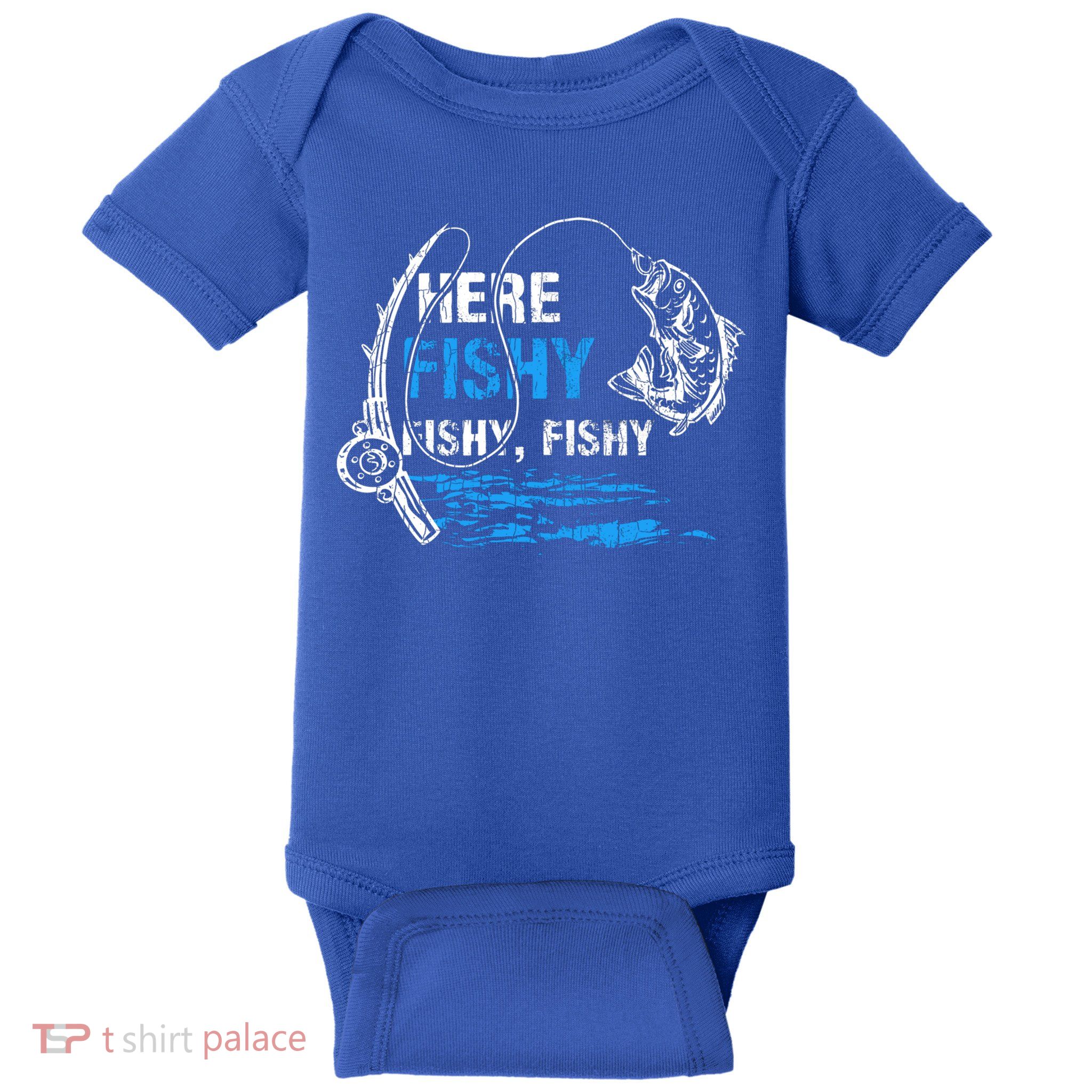 Here Fishy Funny Fishing Fisher Fish Graphic Gift Baby Bodysuit