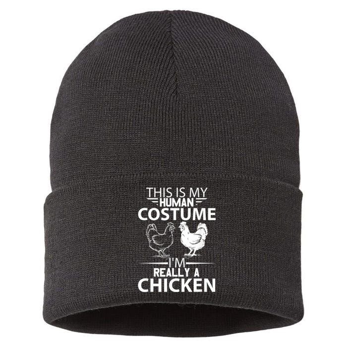 Halloween Funny Gift This Is My Human Costume Chicken Sustainable Knit Beanie