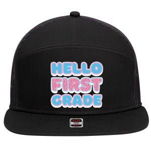 Hello First Grade Back To School 7 Panel Mesh Trucker Snapback Hat