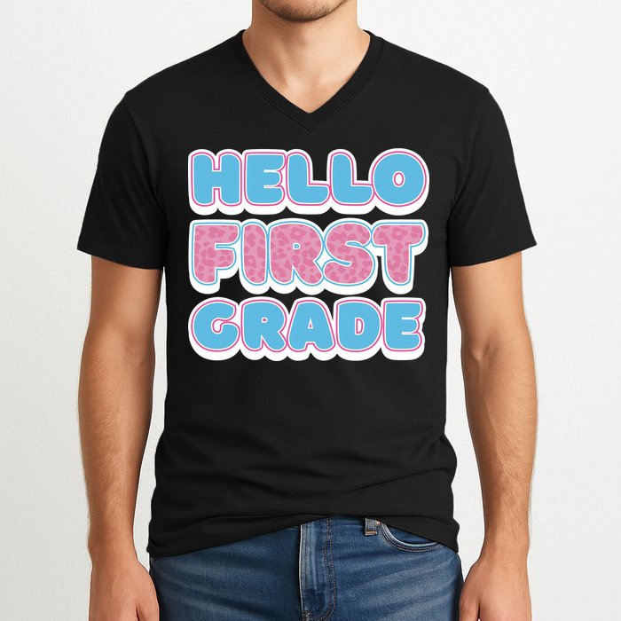 Hello First Grade Back To School V-Neck T-Shirt