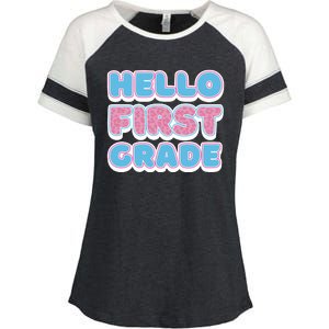 Hello First Grade Back To School Enza Ladies Jersey Colorblock Tee