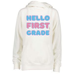 Hello First Grade Back To School Womens Funnel Neck Pullover Hood