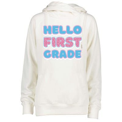 Hello First Grade Back To School Womens Funnel Neck Pullover Hood