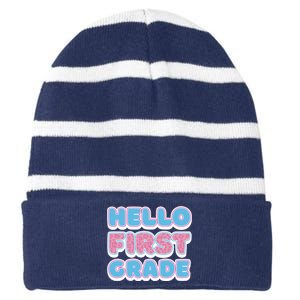 Hello First Grade Back To School Striped Beanie with Solid Band