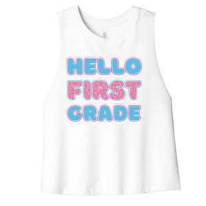 Hello First Grade Back To School Women's Racerback Cropped Tank