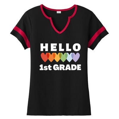 Hello First Grade Cute Gift Ladies Halftime Notch Neck Tee