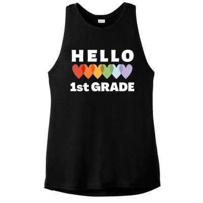 Hello First Grade Cute Gift Ladies PosiCharge Tri-Blend Wicking Tank