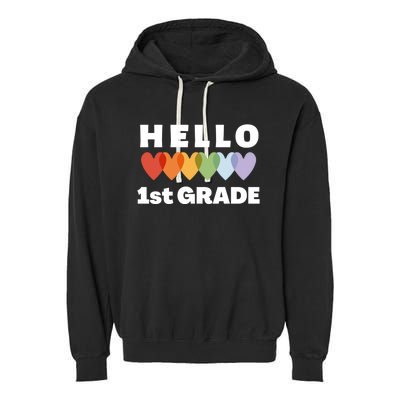 Hello First Grade Cute Gift Garment-Dyed Fleece Hoodie