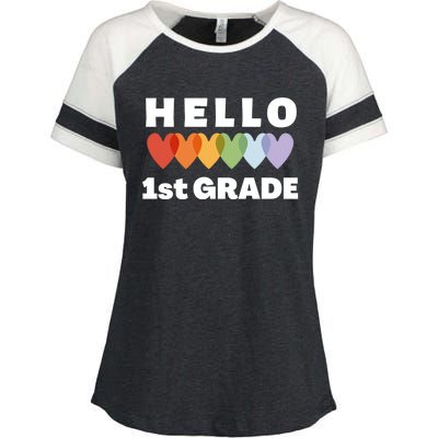 Hello First Grade Cute Gift Enza Ladies Jersey Colorblock Tee