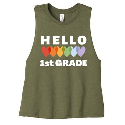 Hello First Grade Cute Gift Women's Racerback Cropped Tank