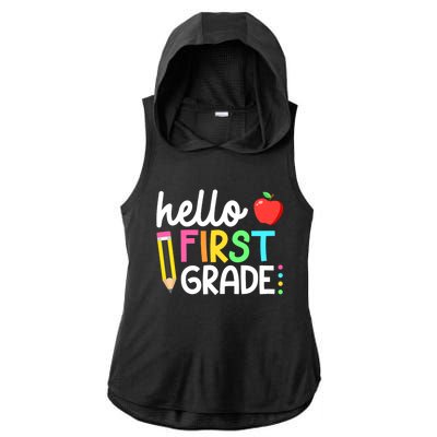 Hello First Grade Team 1st Grade Back To School Teacher Ladies PosiCharge Tri-Blend Wicking Draft Hoodie Tank