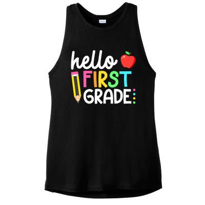 Hello First Grade Team 1st Grade Back To School Teacher Ladies PosiCharge Tri-Blend Wicking Tank