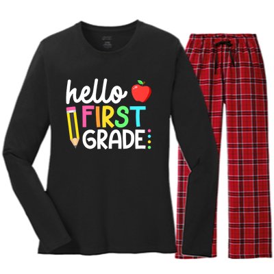 Hello First Grade Team 1st Grade Back To School Teacher Women's Long Sleeve Flannel Pajama Set 