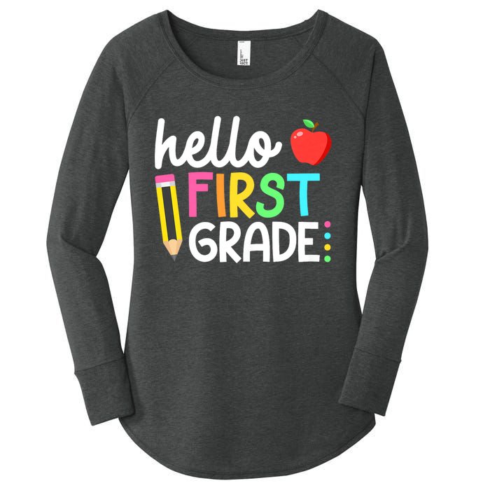 Hello First Grade Team 1st Grade Back To School Teacher Women's Perfect Tri Tunic Long Sleeve Shirt