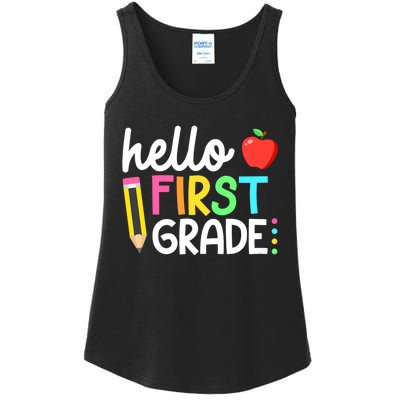 Hello First Grade Team 1st Grade Back To School Teacher Ladies Essential Tank