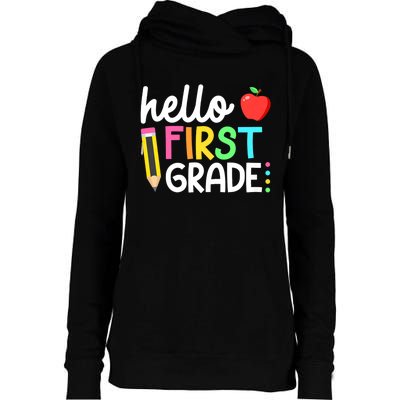 Hello First Grade Team 1st Grade Back To School Teacher Womens Funnel Neck Pullover Hood