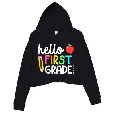 Hello First Grade Team 1st Grade Back To School Teacher Crop Fleece Hoodie