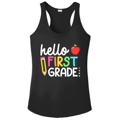 Hello First Grade Team 1st Grade Back To School Teacher Ladies PosiCharge Competitor Racerback Tank