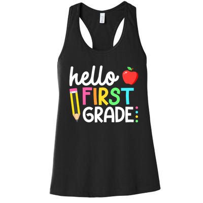 Hello First Grade Team 1st Grade Back To School Teacher Women's Racerback Tank