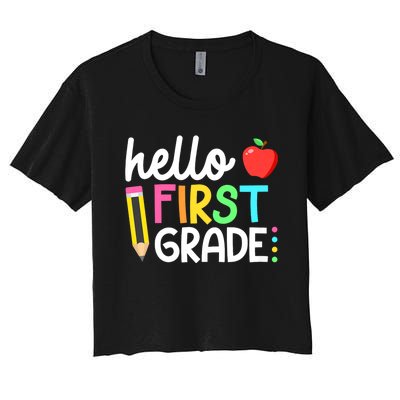 Hello First Grade Team 1st Grade Back To School Teacher Women's Crop Top Tee