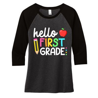 Hello First Grade Team 1st Grade Back To School Teacher Women's Tri-Blend 3/4-Sleeve Raglan Shirt