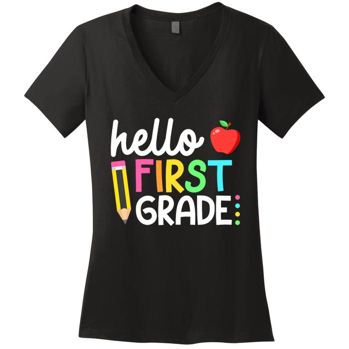 Hello First Grade Team 1st Grade Back To School Teacher Women's V-Neck T-Shirt