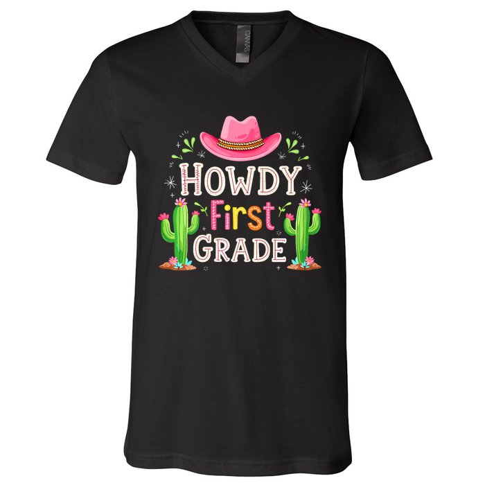 Howdy First Grade Teacher Student Western Back To School V-Neck T-Shirt