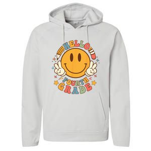 Hello Fourth Grade Back To School Groovy Teacher Student Performance Fleece Hoodie