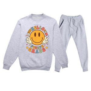 Hello Fourth Grade Back To School Groovy Teacher Student Premium Crewneck Sweatsuit Set