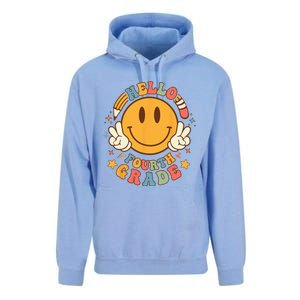 Hello Fourth Grade Back To School Groovy Teacher Student Unisex Surf Hoodie