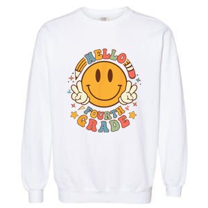 Hello Fourth Grade Back To School Groovy Teacher Student Garment-Dyed Sweatshirt