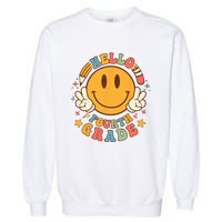 Hello Fourth Grade Back To School Groovy Teacher Student Garment-Dyed Sweatshirt