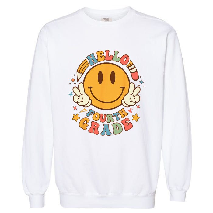 Hello Fourth Grade Back To School Groovy Teacher Student Garment-Dyed Sweatshirt